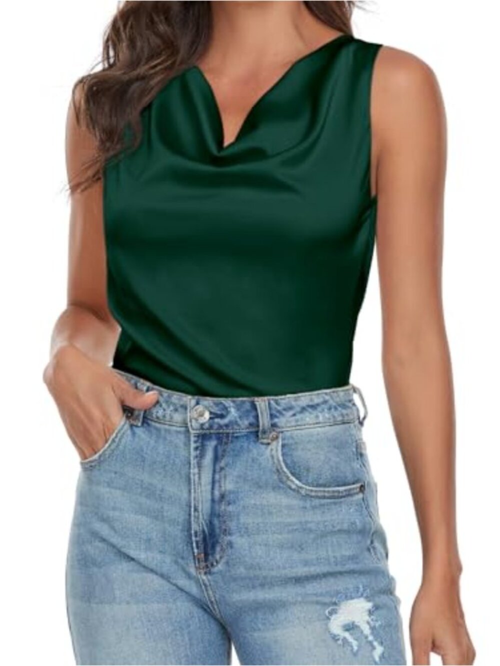 Women's Cowl Neck Satin Camisole Adjustable Spaghetti Strap Tank Top